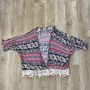 Womens Charlott Russe Colorful Printed Kimono Cardigan - M
